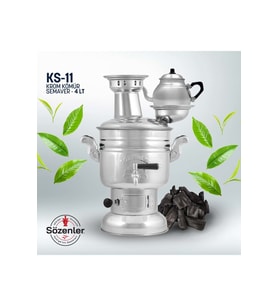 Taşıma Çantalı Demlikli 4,5 Lt Krom-Çelik Kömürlü Semaver (Kutulu ve Taşıma Çantalı)