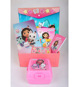 x Dekomus Lisanslı Gabby’s Dollhouse Stickerlı Defter,Beslenme Kabı,Resim Defteri,Bloknot,Sticker