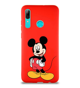 Huawei P Smart 2019 Soft Premier Kapak Mickey Mouse-E Tasarımlı Silikon Kılıf - Kırmızı (Şeffaf)
