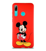 Huawei P Smart 2019 Soft Premier Kapak Mickey Mouse-E Tasarımlı Silikon Kılıf - Kırmızı (Şeffaf)