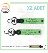 Motosiklet Tutkunlarına, İsim Plaka ve 0 (+) Kan Grubu Yazılı Acil Durum x2 Anahtarlık, F Yeşil-SK (Çok Renkli)