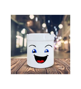 Gülümseyen Yüz Emojisi Baskılı Seramik Küllük Kül Tablası-32015