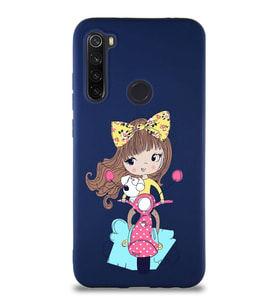 Xiaomi Redmi Note 8 Soft Premier Kapak Vespagirl Tasarımlı Silikon Kılıf - Lacivert (Şeffaf)