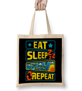 Cute Eat Sleep Fly Repeat Airplane Pilot Aviation Bez Çanta Uzun Saplı