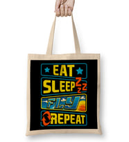 Cute Eat Sleep Fly Repeat Airplane Pilot Aviation Bez Çanta Uzun Saplı