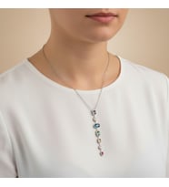 7 Element Taşlı Y Kolye - Renk : Gümüş