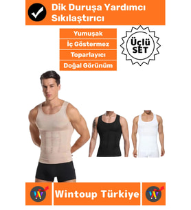 #Korse Kıyafet Altında Belli Olmaz Dik Duruşa Yardımcı Göğüs Karın Sıkılaştıran Erkek Korse 3'lü SET (Ten - Siyah - Beyaz)