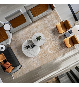 Ekru Renk Soyut Desenli Salon Halısı Dijital Baskı Yumuşak Yüzeyli Eskitme Stil Modern Tasarım
