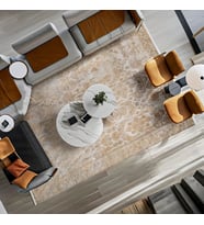 Ekru Renk Soyut Desenli Salon Halısı Dijital Baskı Yumuşak Yüzeyli Eskitme Stil Modern Tasarım