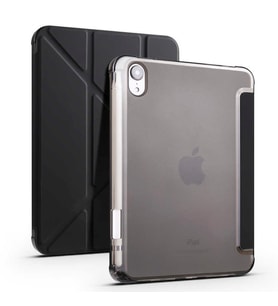 Apple  iPad Mini 2021 (6.Nesil) Kılıf Kalem Bölmeli Standlı Ön Arka Tam Koruma Katlanabilir Uyku Modlu Kılıf Tri Folding (Siyah)