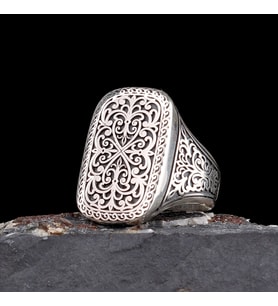 925 Ayar Gümüş Kalem İşleme Otantik Model Erkek Yüzük (Gri)