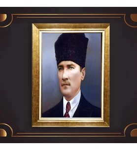 Altın Varaklı Çerçeveli Paspartulu Atatürk Tablo nl02A454 (Gold)