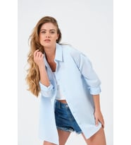 Kadın Açık Mavi Oversize Uzun Basic Gömlek