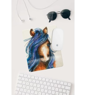 Mavi Yeleli At Çizimli Bilek Destekli Dikdörtgen Mouse Pad.