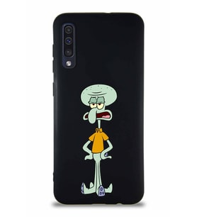 Samsung Galaxy A50 Soft Premier Kapak Squidward Dokunaç Tasarımlı Silikon Kılıf - Siyah (Şeffaf)