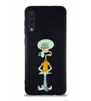 Samsung Galaxy A50 Soft Premier Kapak Squidward Dokunaç Tasarımlı Silikon Kılıf - Siyah (Şeffaf)