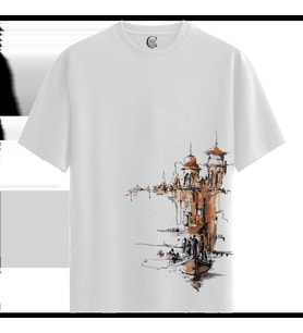 Venice Night - %100 Pamuklu Erkek Beyaz Tişört - Premium Quality (Siyah - Beyaz)