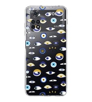 PrintiFy Poco M4 Pro 4G ile Uyumlu Nazar Boncuğu 2 Baskılı Kamera Korumalı Şeffaf Silikon Kılıf