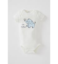DeFacto Erkek Bebek Fil Baskılı Kısa Kollu Çıtçıtlı Pamuklu Body V1746A221SM (Beyaz)