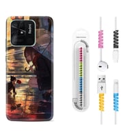 Xiaomi Redmi Note 7 8 9 Pro 10 2022 10 Pro 10S Kılıf Kablo Koruma Spiral Silikon Kız ve Kedi 1762