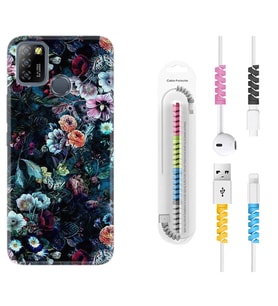 INFINIX Smart 4 5 6 Zero 8 S5 Pro Kılıf Kablo Koruma Spiral Silikon Great Flowers 1304