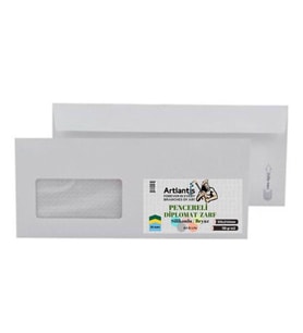 Diplomat Zarf Pencereli 10.5x24 Cm Beyaz 90 Gr Silikonlu 25'li 1 Paket Artlantis 105*240 Mm Para Zarfı Beyaz 25 li 1 Paket
