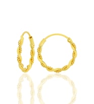 Gümüş altın yaldızlı  işlemeli çift burgulu 18 mm halka küpe SGTL12751GOLD