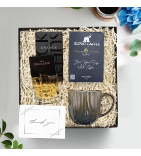 Avon Black Suede Parfüm & Alerya Premium Filtre Kahve & Çizgili Porselen Kupa Hediye Seti