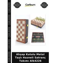 Özel Üretim Hediyelik Dekoratif Klasik Ahşap Kutulu Metal Taşlı Hazneli Satranç Takımı Alk4226