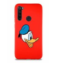 Xiaomi Redmi Note 8 Soft Premier Kapak Donald Duck-F Tasarımlı Silikon Kılıf - Kırmızı (Şeffaf)