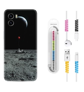Vivo Y15S Y32 Y33S Y51 Y53S Kılıf Kablo Koruma Spiral Silikon Astronoot Red Baloon 1608