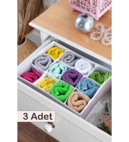 3 Adet  Home 12 Bölmeli Çekmece İçi Düzenleyici  Organizer Beyaz/Kahve