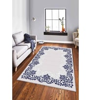Lacivert Çerçeveli Kaymaz Tabanlı Dekoratif Halı MK63 - 100 x 160 cm
