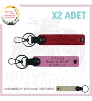 Motosiklet Aşıkları İçin İsim Plaka ve A Rh (+) Kan Grubu Yazılı x2 Anahtarlık Set, Kırmızı-Pembe-SK