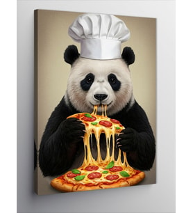 Kanvas Tablo Pizza Yiyen Şef Panda