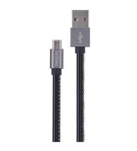 Philips 3A 60W UsbA to Micro Deri Kaplama Hızlı Şarj ve Data Kablosu 1.2m Siyah DLC2518B/97