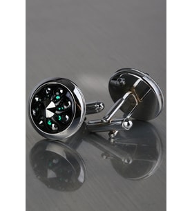 Gümüş Renk Yeşil - Füme Taşlı Kol Düğmesi KD1235