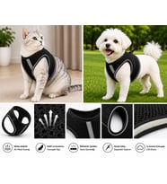 Nefes Alan Kumaş Air Mesh Kedi Köpek Göğüs Tasması XX Small 28x32 cm Siyah