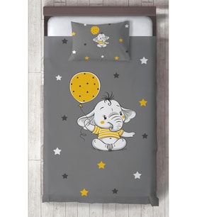 MEKTA HOME BEBEK VE ÇOCUK ODASI Sarı Filli Balon Desenli Yatak Örtüsü