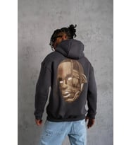 Erkek Kordonlu Arka Maske Kordon Saçlı 3 iplik pamuklu Kapüşonlu sweatshirt - Füme