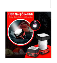 Tekne İçin USB Şarj Özellikli Solar Akordeon Beyaz Led Lamba (Renk Seçenekli) (Kırmızı)