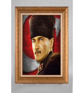 Çerçeveli Paspartulu Atatürk Tablo a9 (Gold)