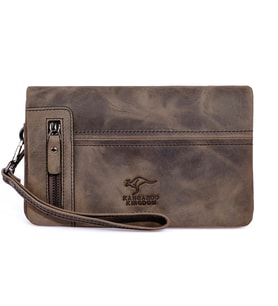 KANGAROO KINGDOM %100 Hakiki Dana Deri Crazy Horse Gri Erkek Portföy & Clutch El Çantası 7477-ZG (Gri-Gri)