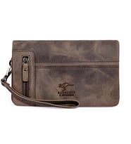 KANGAROO KINGDOM %100 Hakiki Dana Deri Crazy Horse Gri Erkek Portföy & Clutch El Çantası 7477-ZG (Gri-Gri)