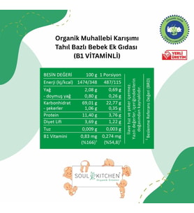 Soul Kitchen Organik Bebek Muhallebisi B1 Vitaminli Tahıl Bazlı Ek Gıda 250gr