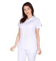 Kadın Doktor Hemşire Forması Scrubs Alpaka Kumaş Hastane Nöbet Tek Üst (Zarf Yak (Beyaz)