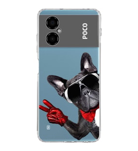 PrintiFy Poco M5 ile Uyumlu Köpek 2 Kamera Korumalı Şeffaf Kılıf