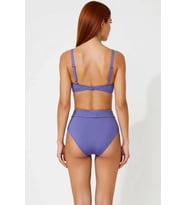Kadın Bikini Takımı Balconette Balenli Sabit Kap Yüksek Bel Hipster Nervürlü Düz Desen Kolsuz Örme