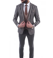 kombinli slimfit  Yelekli Takım Elbise (Gri)