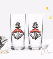 BK Gift Kişiye Özel Renkli Baskılı Çapa Tasarımlı İkili Rakı Bardağı Seti-3 (Beyaz)